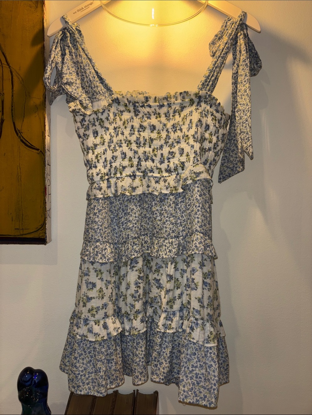 Altar'd State Blue and White Floral Tiered Mini Dress - Picture 5 of 6